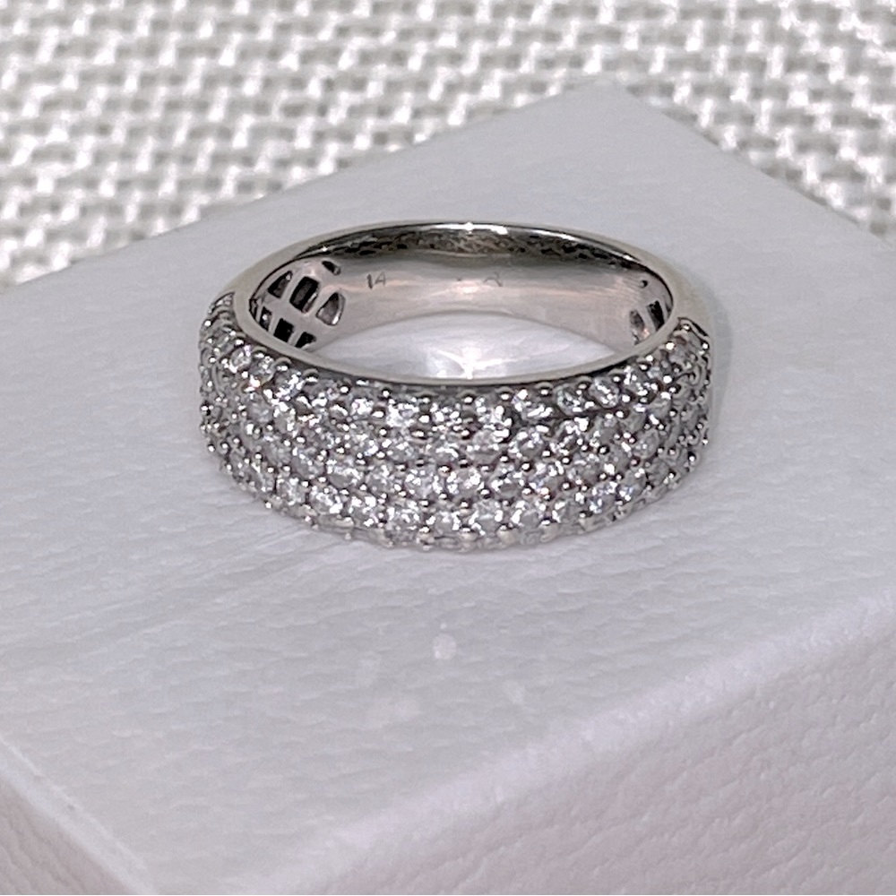 REAL Solid 14K White Gold Natural 1.25CTW Diamond Pave Bold Domed Band Ring